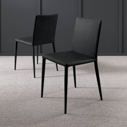 Metalowe krzesło do salonu pokryte dwuczęściową ekoskórą Made in Italy - Meridian Viadurini
