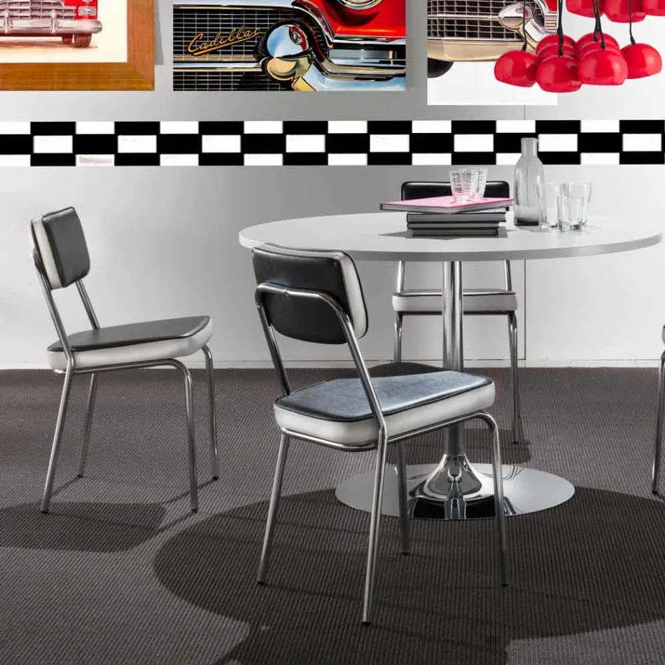 Krzesło w stylu lat 50 ze sztucznej skóry graffiti i białą ramką Unica Viadurini