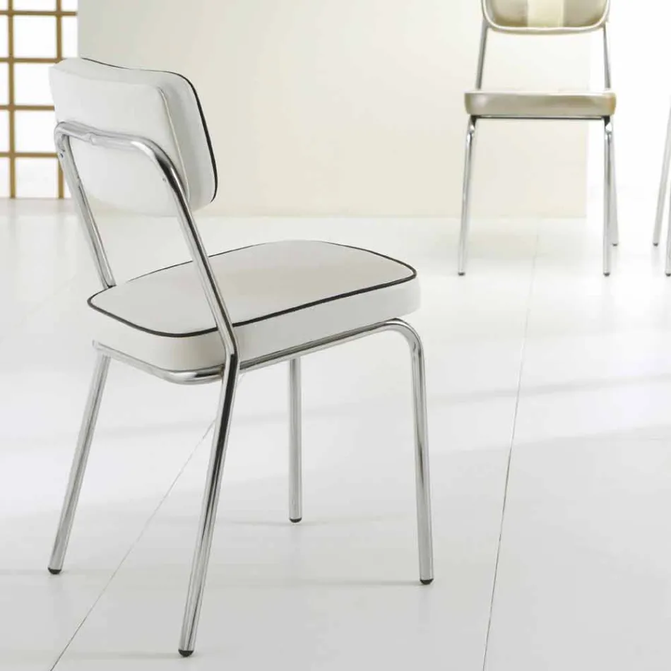 Krzesło w stylu lat 50 ze sztucznej skóry graffiti i białą ramką Unica Viadurini