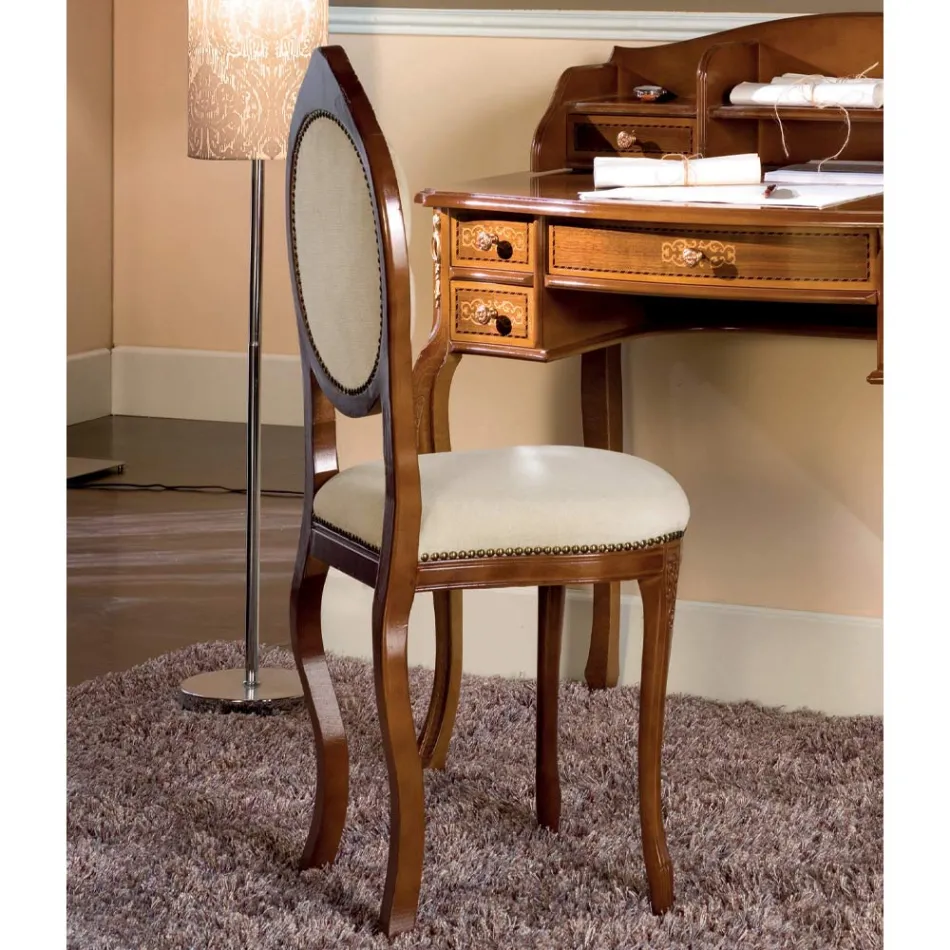 Krzesło w stylu klasycznym z tapicerowanego drewna orzechowego Made in Italy - Elegant Viadurini