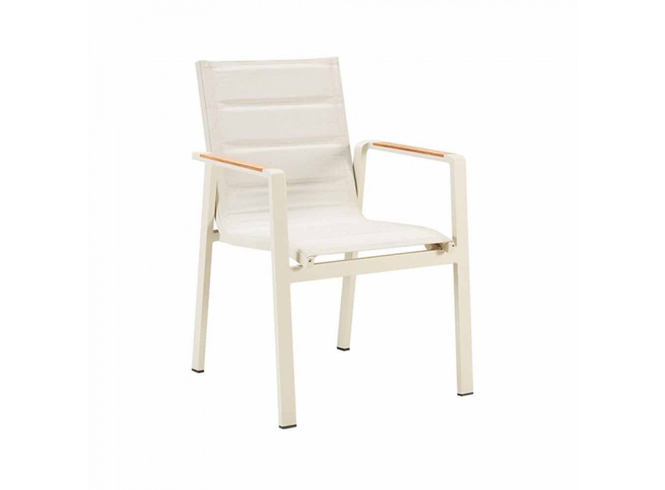 Krzesła do jadalni na zewnątrz z możliwością układania w stosy z aluminiowymi podłokietnikami i 4-częściowymi podłokietnikami - Bilel Viadurini