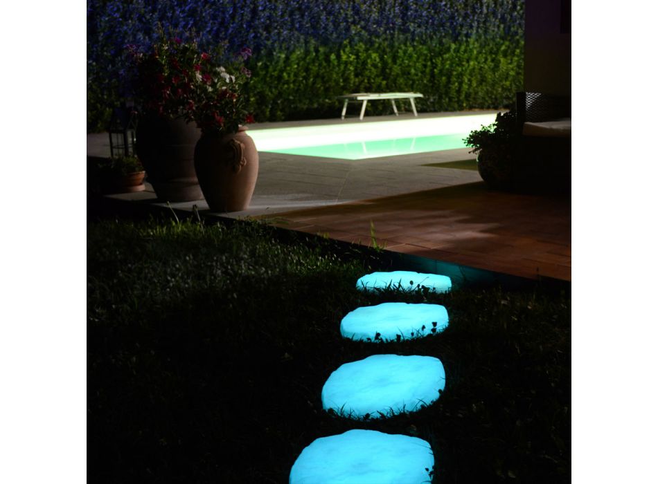 Oświetlenie schodowe ogrodowe w kształcie kamienia Fluo Made in Italy 4 sztuki - kamień Viadurini