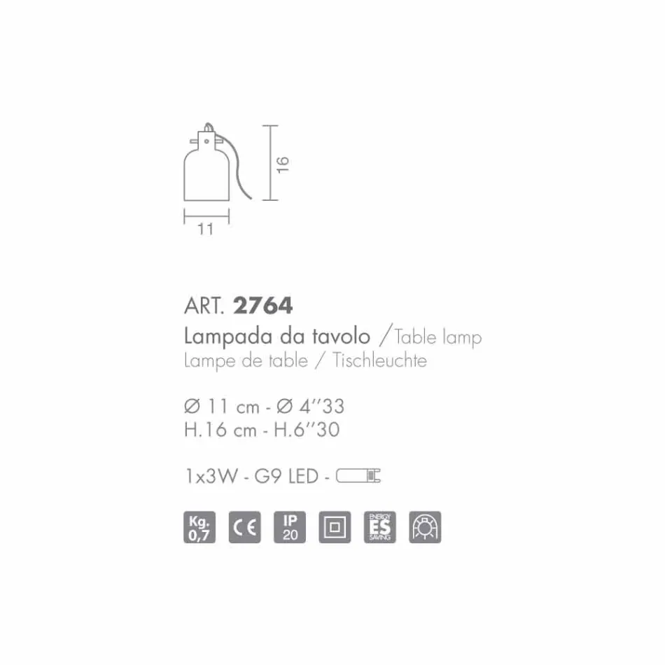 Selene Bossa Nova lampkę Ø11 H16cm, dmuchane ametyst Viadurini