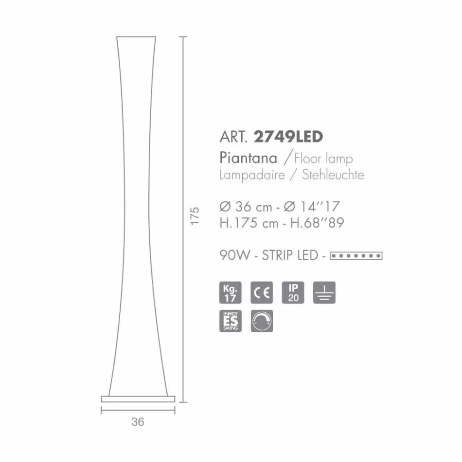 Selene klepsydrowy szklany światła podłogi H175cm Ø36 Viadurini