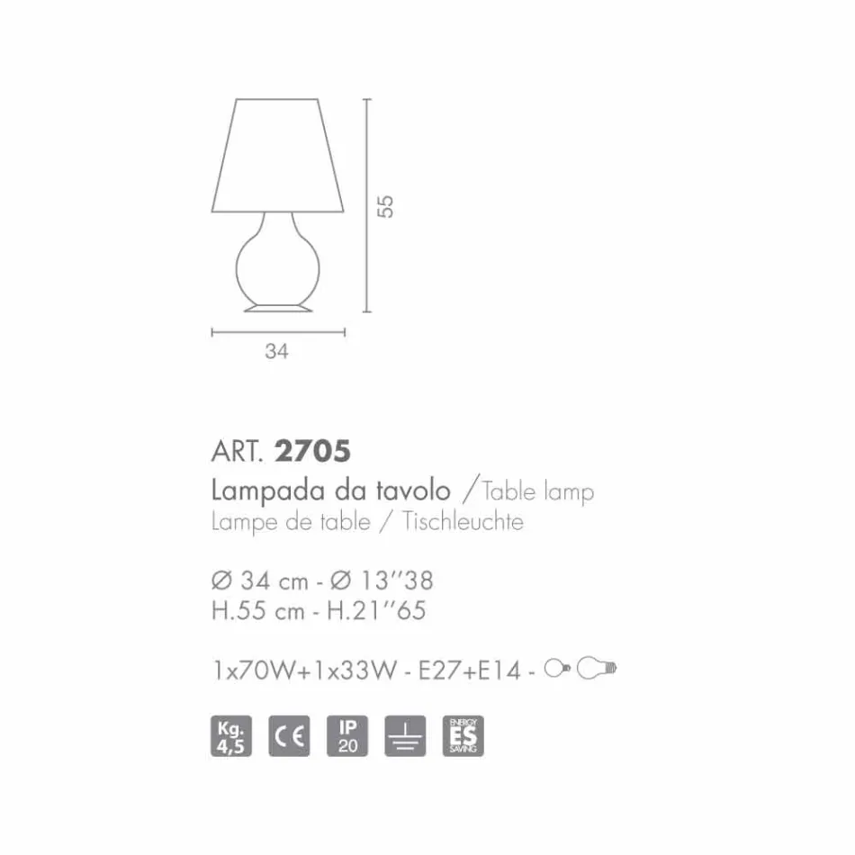 Selene światła zawsze w tabeli białego szkła dmuchanego Ø34 H 55cm Viadurini