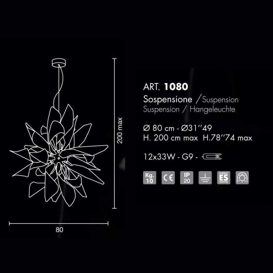 Selene Ginger lampda do zawieszenia metalowego made in Italy Ø80 H200cm Viadurini