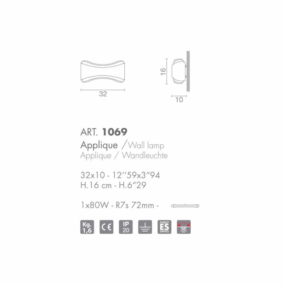 aplikacja Selene Jońskie stalowy 32x10 H16cm i szkło wykonane we Włoszech Viadurini