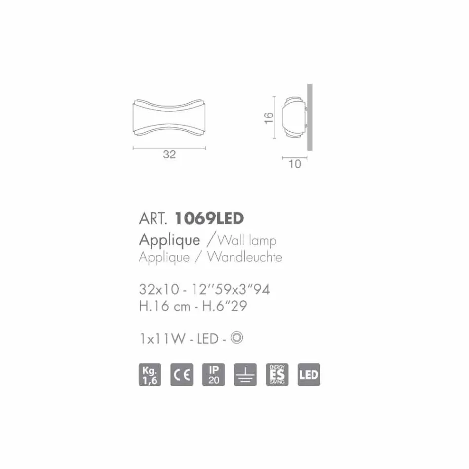 aplikacja Selene Jońskie stalowy 32x10 H16cm i szkło wykonane we Włoszech Viadurini