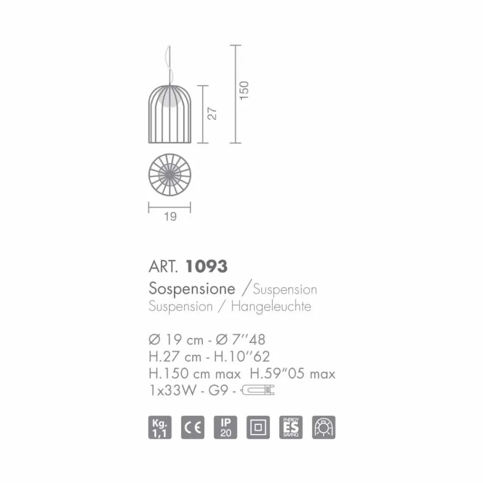 Selene Kluvì lampa wisząca szklany Ø19 H27 / 150 cm Viadurini