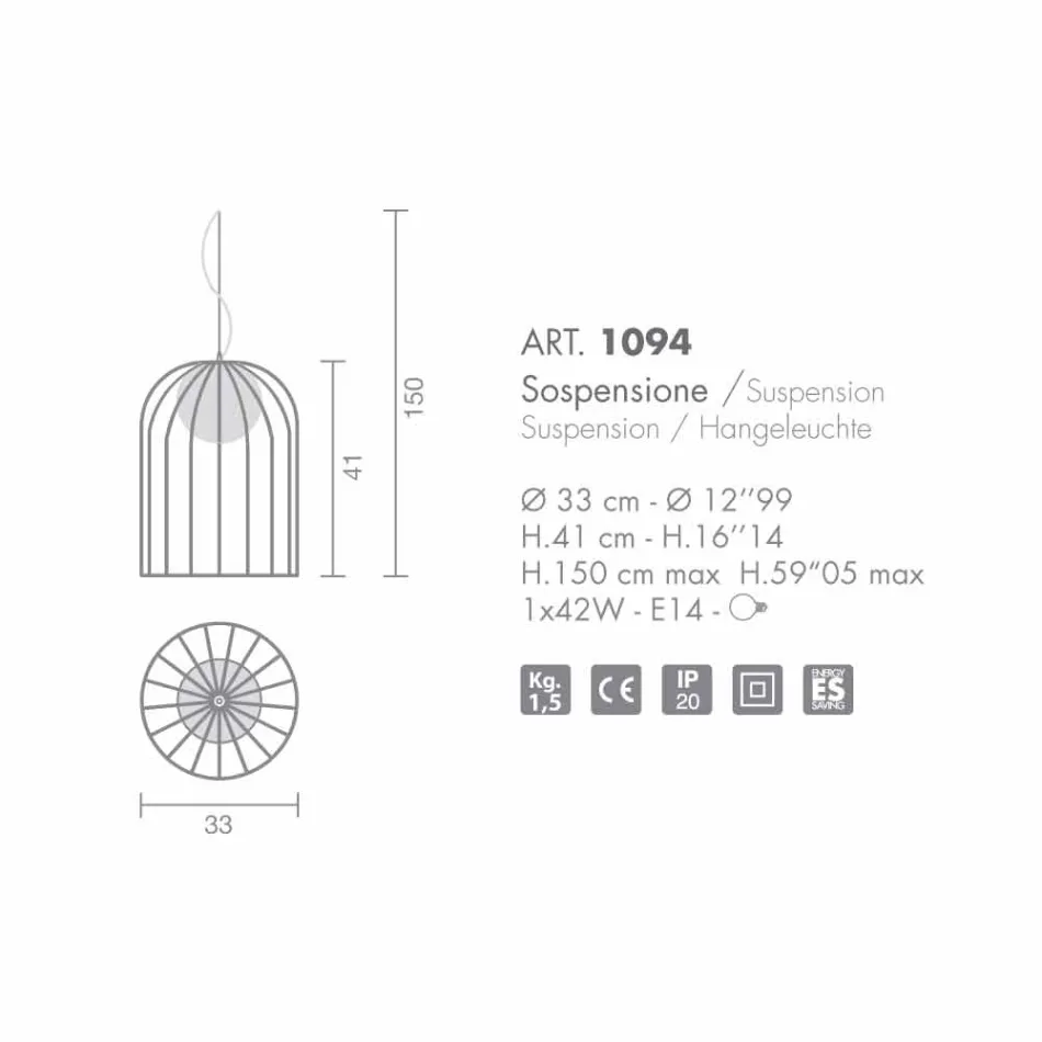 Selene Kluvì lampa wisząca wdmuchiwane O33 H 41/150 cm szkło Viadurini