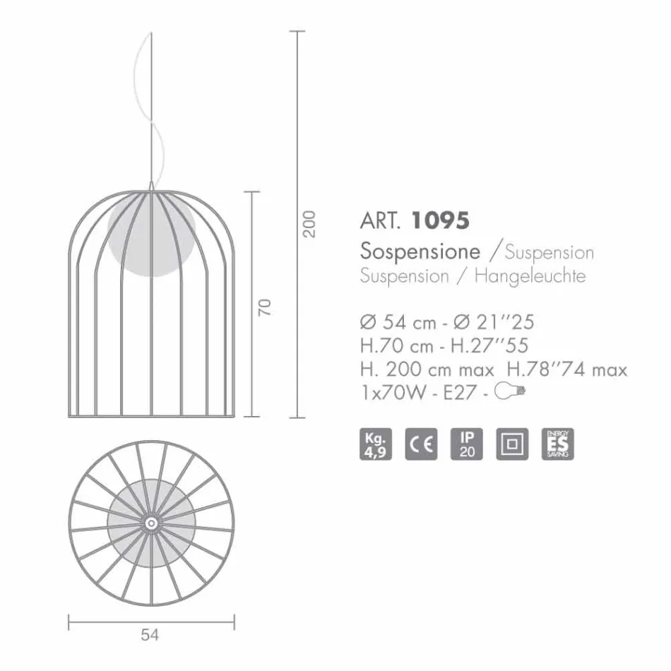 Selene Kluvì lampa wisząca szklany Ø54 H 70/200 cm Viadurini