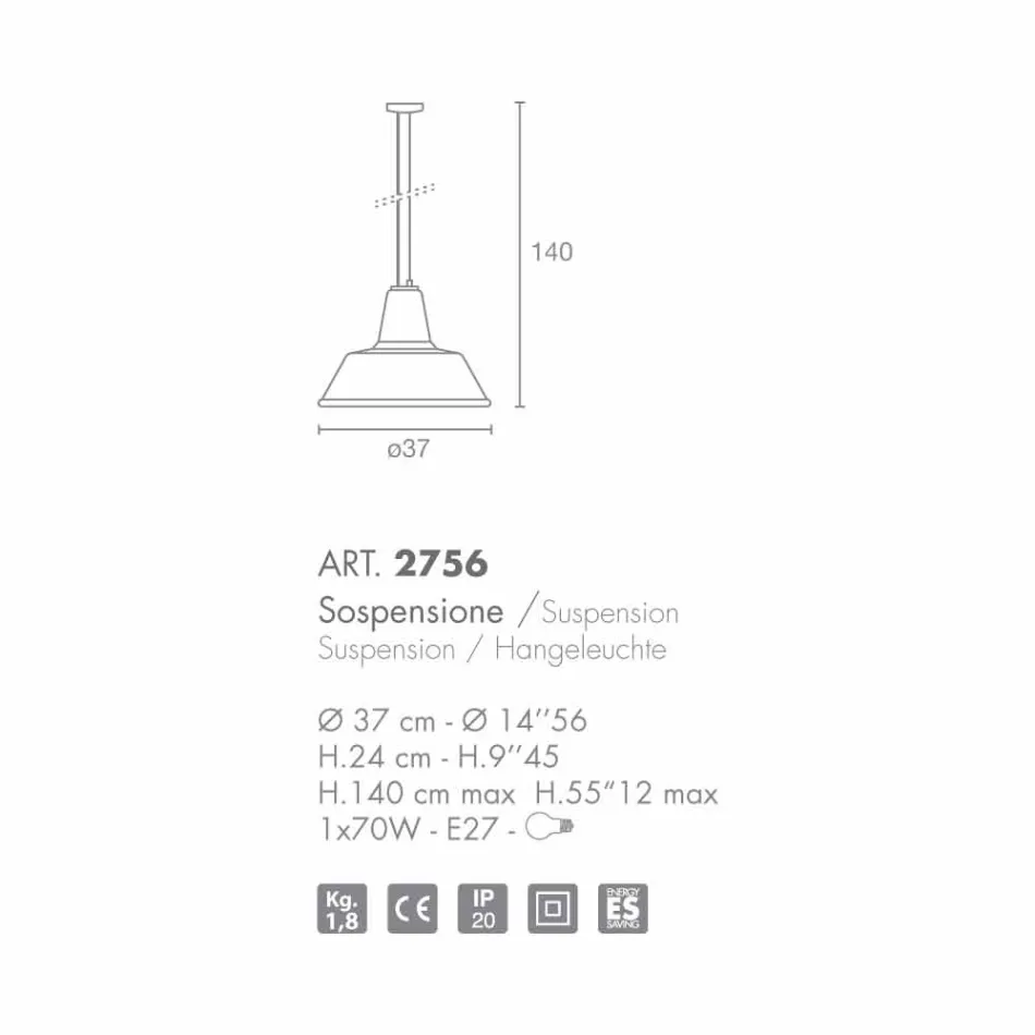 Selene Lampara lampy zawieszenie wdmuchiwane o37 H 24/140 cm szkło Viadurini