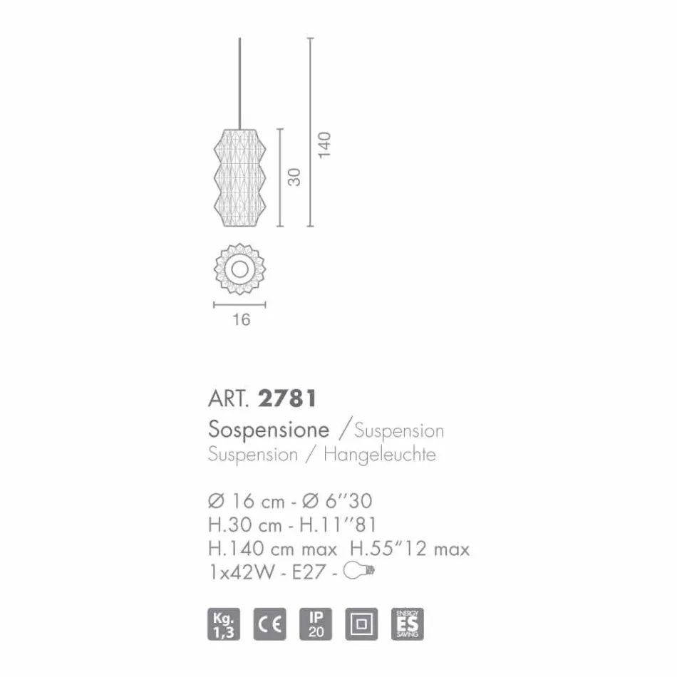 Selene Origami lampa wisząca szklany Ø16 H 30/140 cm Viadurini