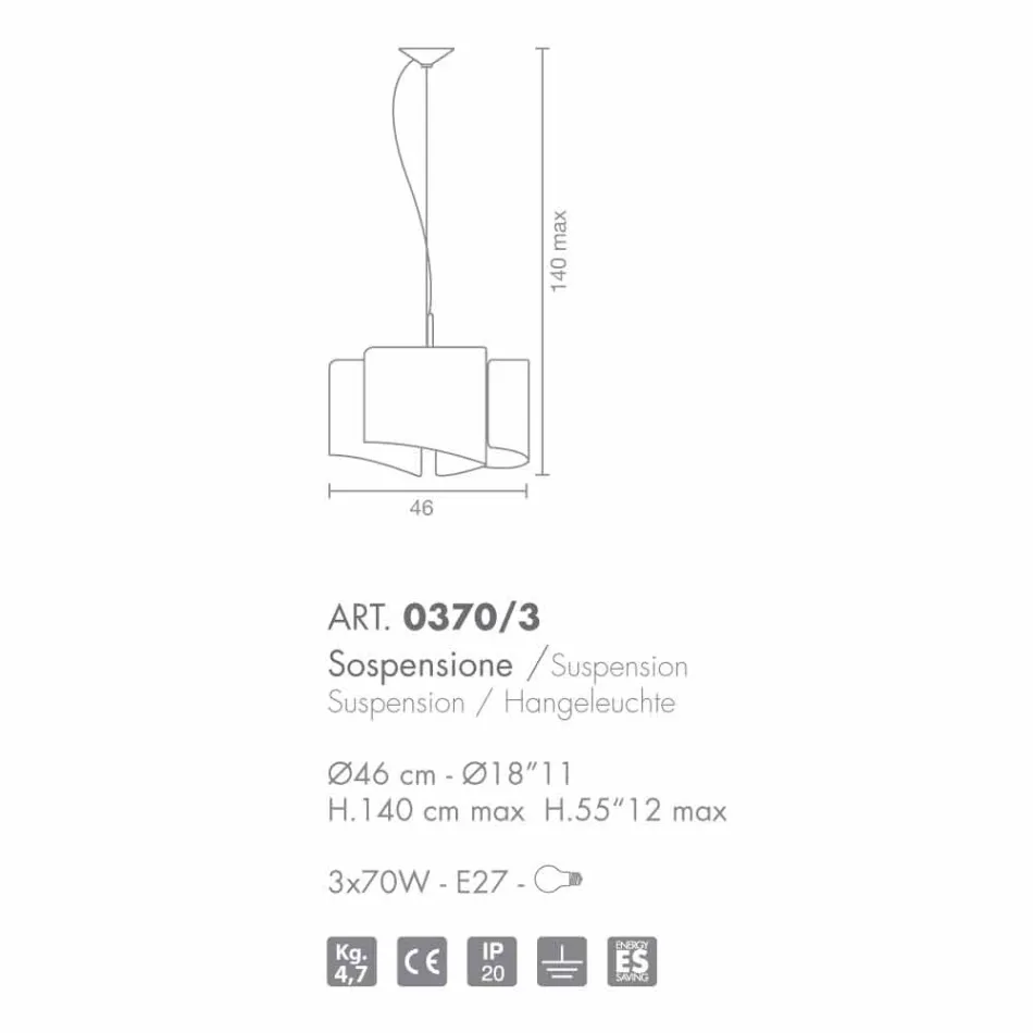Selene Papirus lampa wieszaków we Włoszech o46 x H 140 cm Viadurini