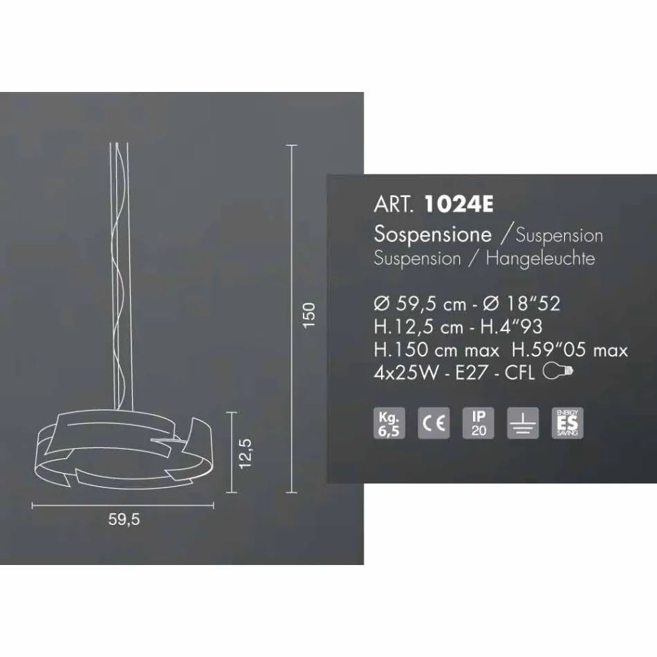 Selene Vultur lampa wisząca Ø59,5 H 12,5 / 150 cm wykonanych we Włoszech Viadurini
