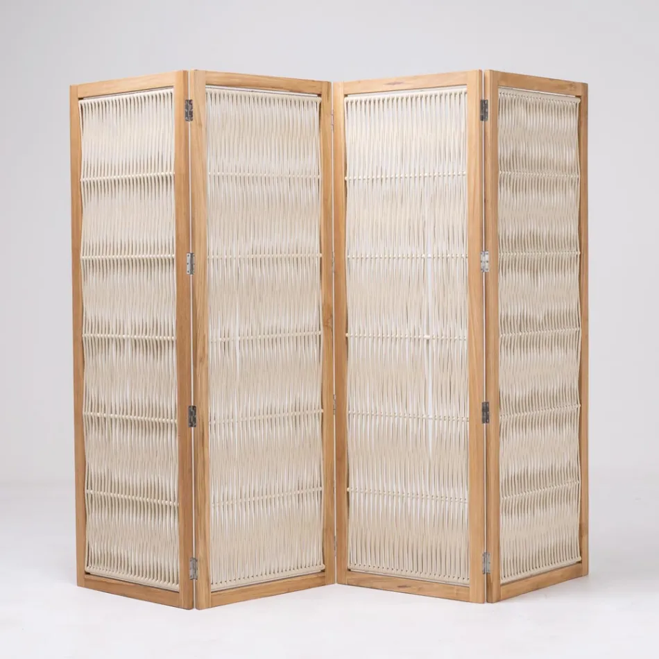 Przegroda zewnętrzna z drewna tekowego, aluminium i tkania lin - Vision Viadurini