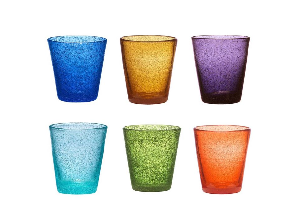 Zestaw 12 kolorowych szklanych dmuchanych szklanek o nowoczesnym designie - Pumba Viadurini