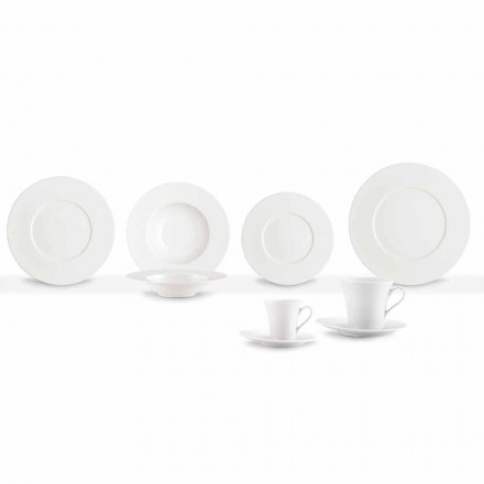 Serwis 24 nowoczesnych białych talerzy i 12 porcelanowych filiżanek - Monaco Viadurini