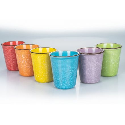 Zestaw kolorowych ceramicznych szklanek do wody i 12-częściowa ramka - Abruzja Viadurini