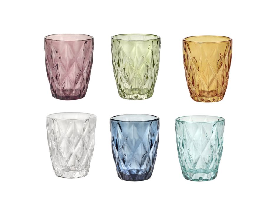 Kolorowe szklane szklanki wodne Zestaw 12 sztuk Nowoczesny design - Timon Viadurini