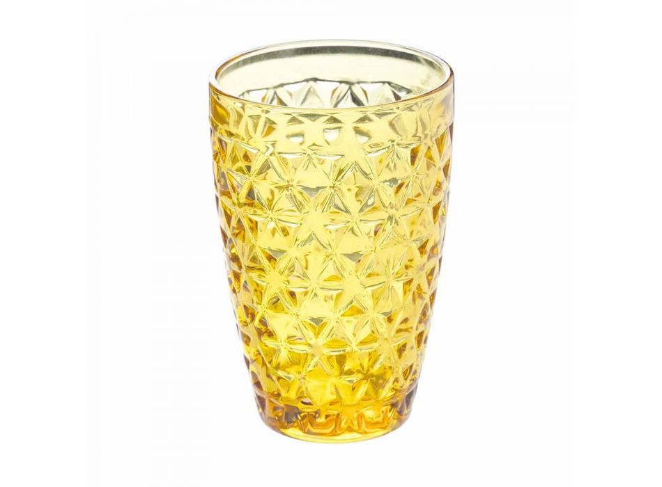 Nowoczesny zestaw szklanych naczyń w dekorowanym szkle 12 sztuk - Mix Viadurini