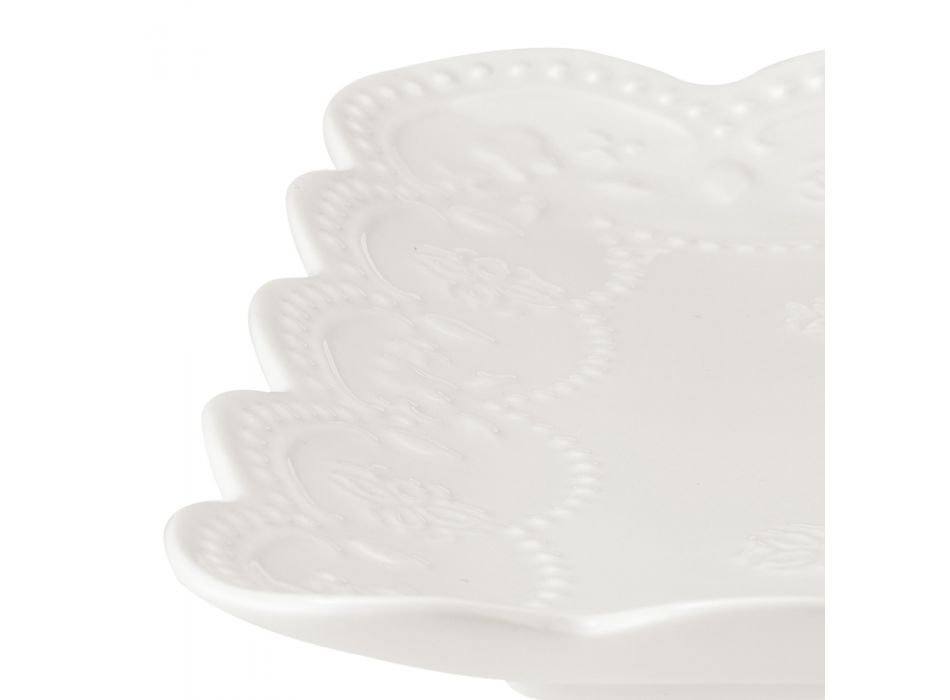 Serwis w formie bufetu lub aperitif w zdobionej białej porcelanie 3 sztuki - Rafiki Viadurini