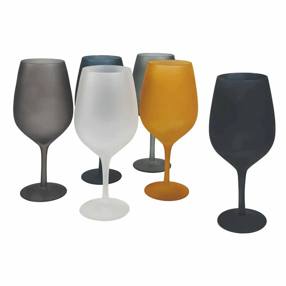 Zestaw kieliszków do czerwonego lub białego wina z kolorowego szkła, 12 sztuk - obręcz Viadurini