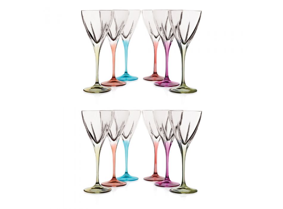 Kryształowy Zestaw Kieliszków Do Wina Eco Kolorowy lub Przezroczysty 12 Szt - Amalgamat Viadurini