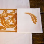 Włoski rzemieślniczy serwis śniadaniowy Ręcznie druk na starożytnych tkaninach - marki Viadurini