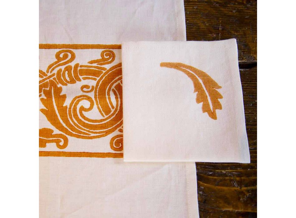 Włoski rzemieślniczy serwis śniadaniowy Ręcznie druk na starożytnych tkaninach - marki Viadurini
