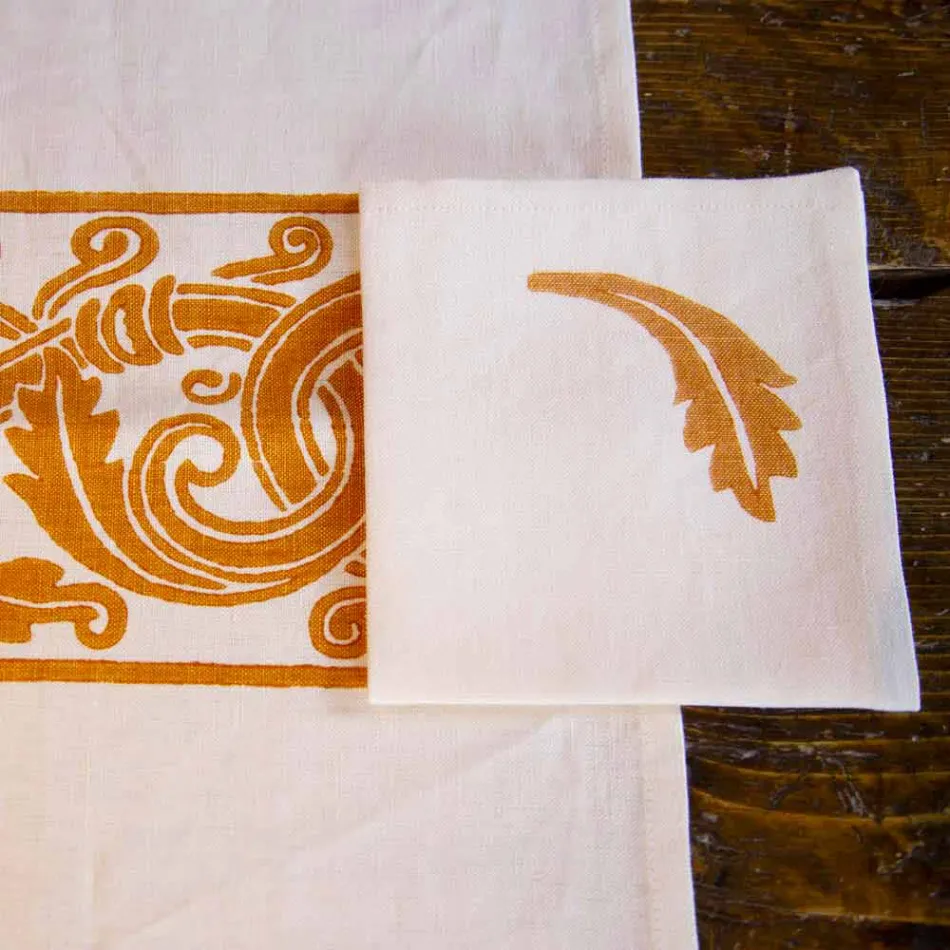 Włoski rzemieślniczy serwis śniadaniowy Ręcznie druk na starożytnych tkaninach - marki Viadurini