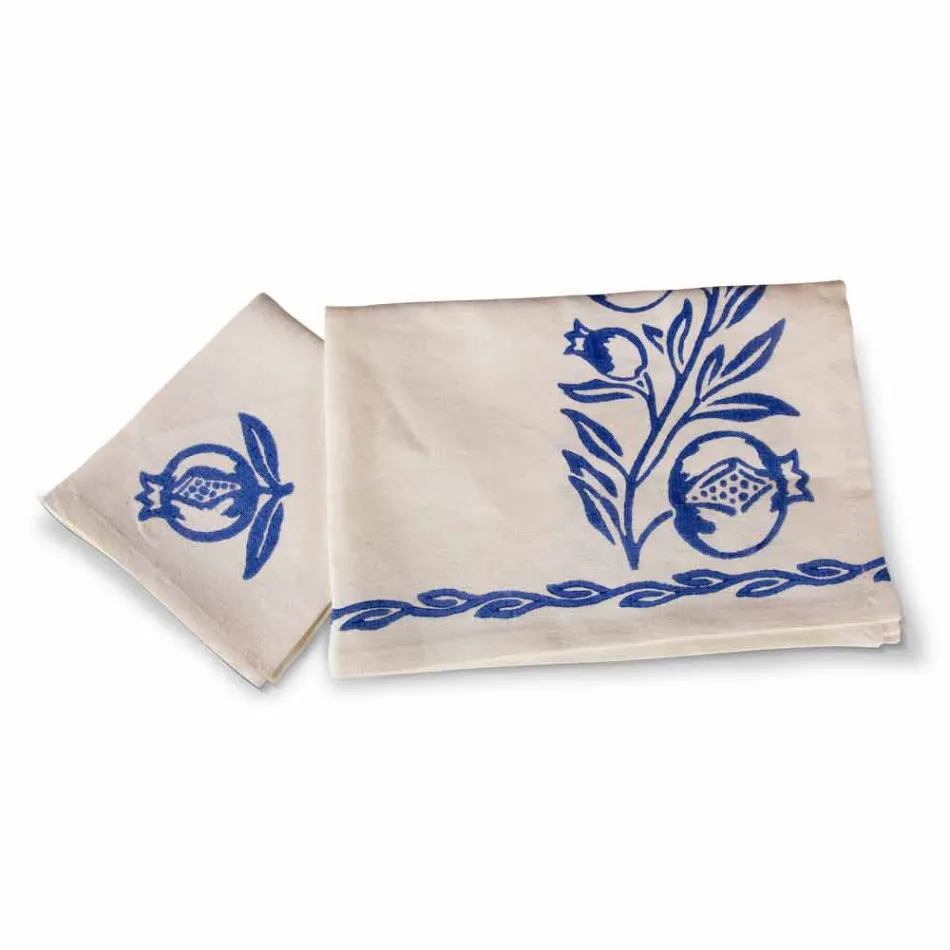 Włoski rzemieślniczy serwis śniadaniowy Ręcznie druk na starożytnych tkaninach - marki Viadurini