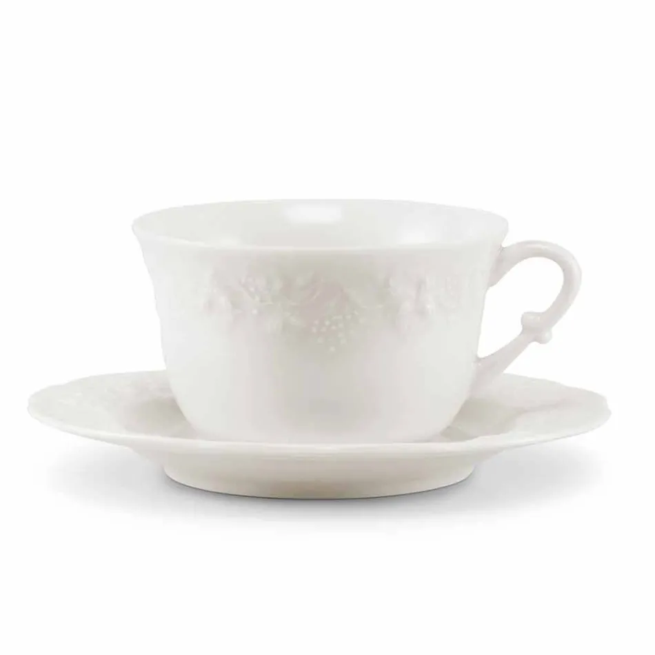 Kompletna usługa śniadaniowa 22 sztuk w białej porcelanie - Gimignano Viadurini