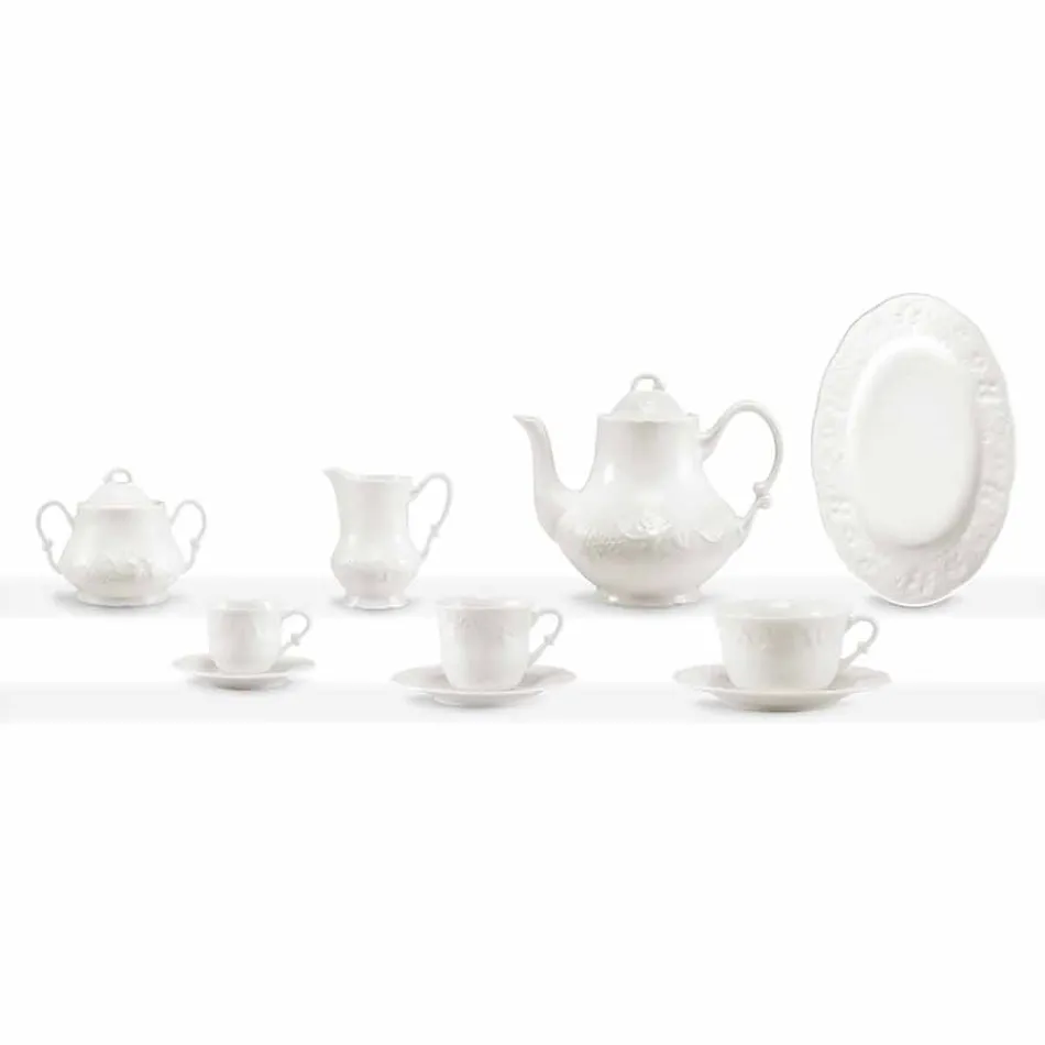 Kompletna usługa śniadaniowa 22 sztuk w białej porcelanie - Gimignano Viadurini
