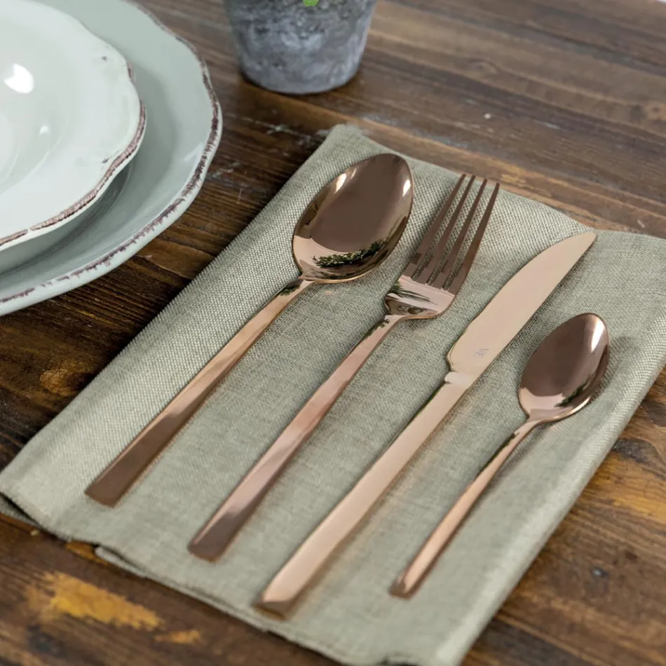 Kompletny zestaw sztućców z czarnej stali lub miedzi, 24 sztuki - Fayette Viadurini