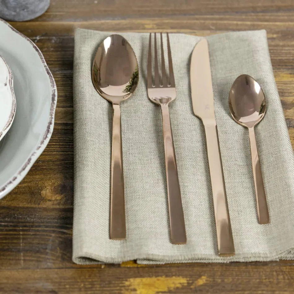 Kompletny zestaw sztućców z czarnej stali lub miedzi, 24 sztuki - Fayette Viadurini