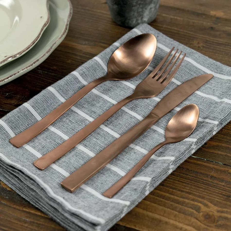 Kompletny zestaw sztućców z czarnej stali lub miedzi, 24 sztuki - Fayette Viadurini