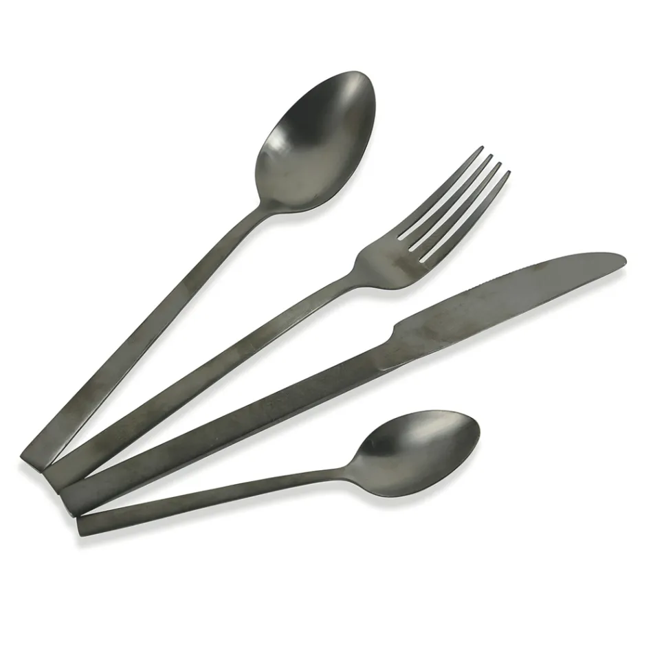 Kompletny zestaw sztućców z czarnej stali lub miedzi, 24 sztuki - Fayette Viadurini