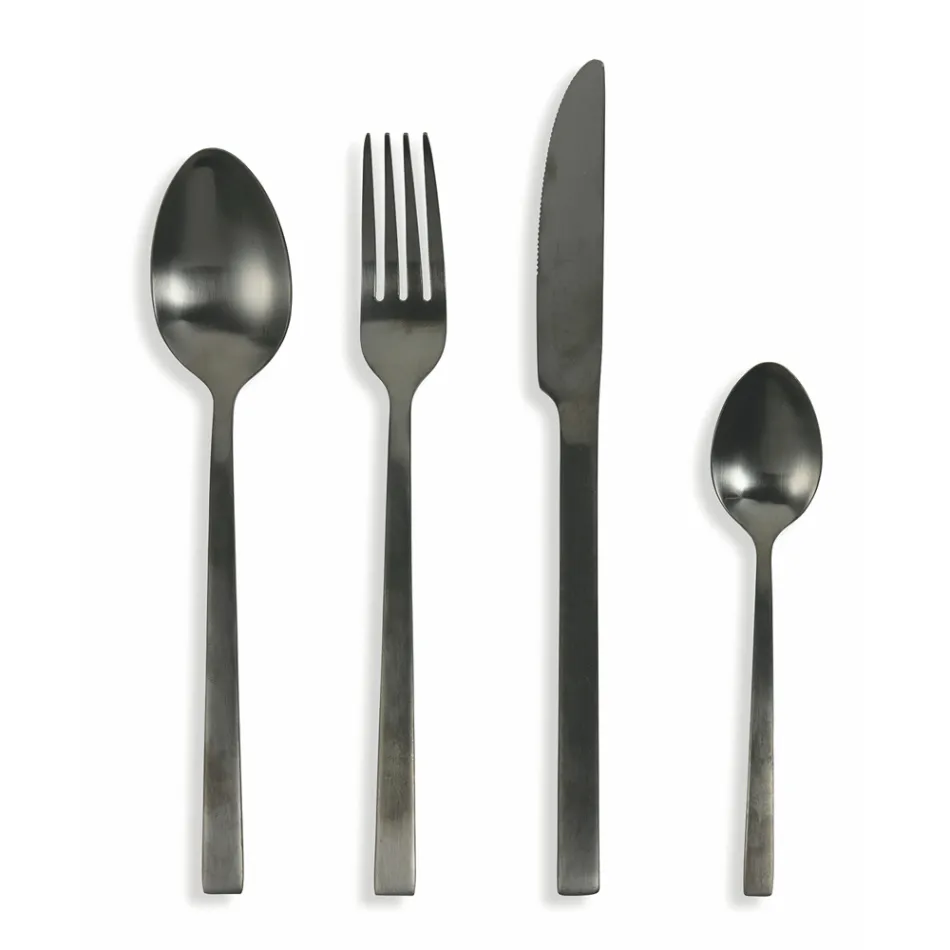 Kompletny zestaw sztućców z czarnej stali lub miedzi, 24 sztuki - Fayette Viadurini