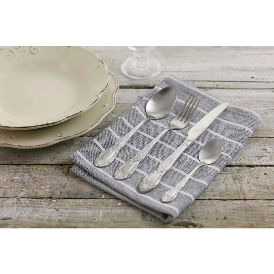 Sztućce z pełną obsługą w satynowej stali 24 sztuki - fantasy Viadurini