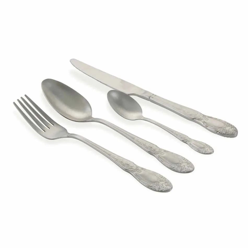 Pełen serwis sztućców w satynowej stali 24 sztuki - Fantasiapos1 Viadurini