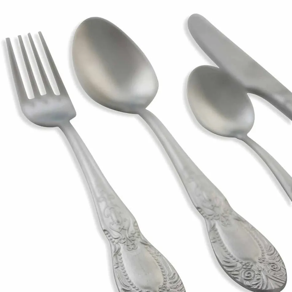 Pełen serwis sztućców w satynowej stali 24 sztuki - Fantasiapos1 Viadurini