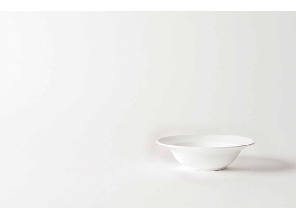 Serwis deserowy 6 misek i 6 designerskich spodków z białej porcelany - Samantha Viadurini
