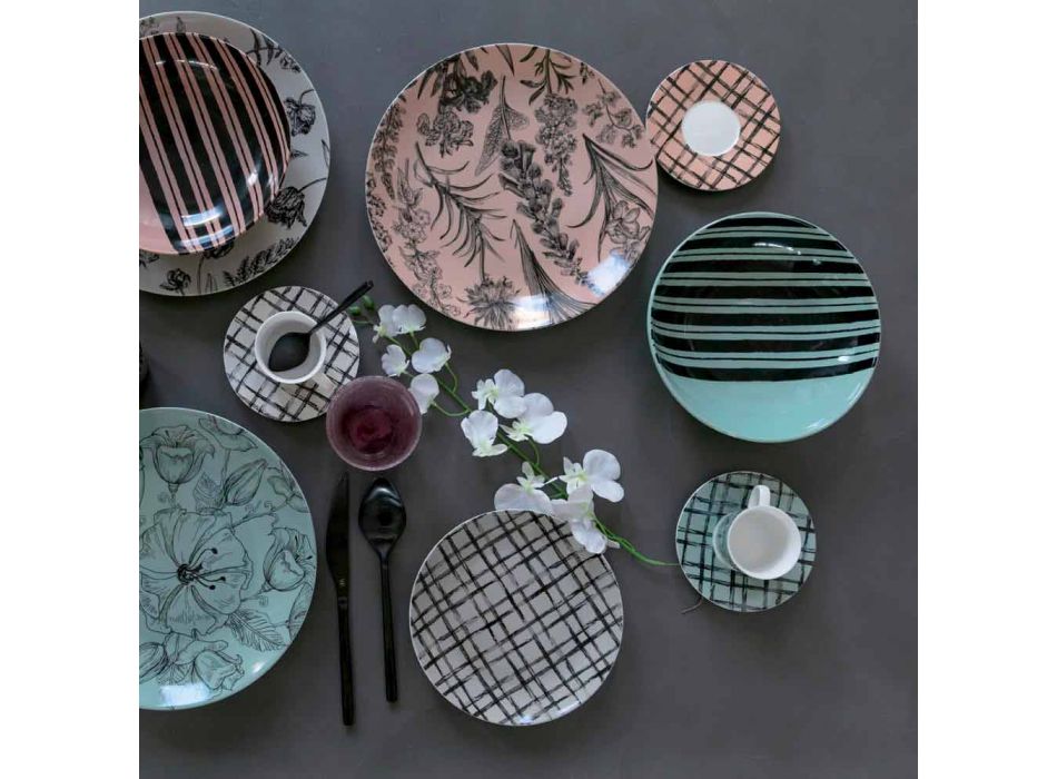 Kompletne naczynia stołowe z kolorowej porcelany 18 sztuk - balet Viadurini