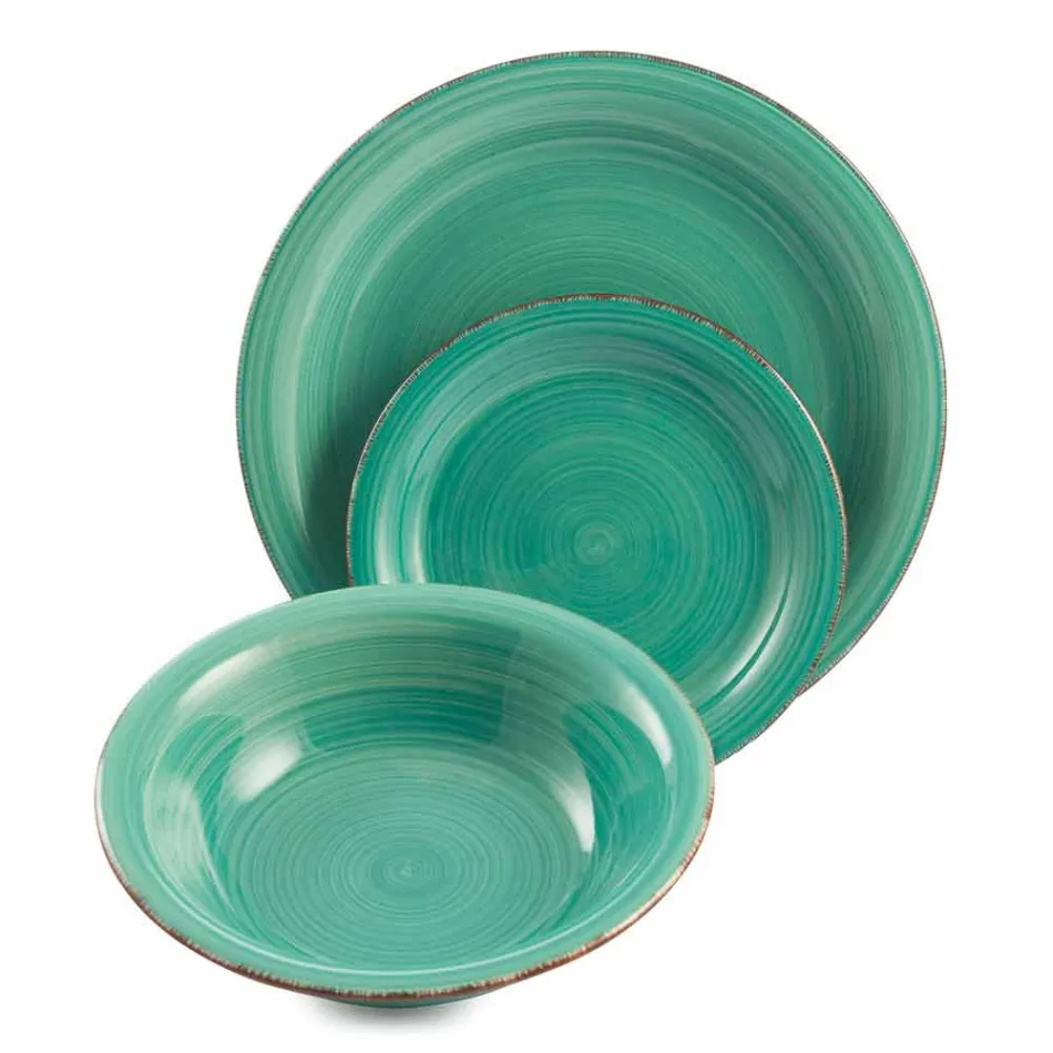 Zastawa stołowa z kolorowymi talerzami 18 sztuk w nowoczesnej kamionce - Abruzja Viadurini