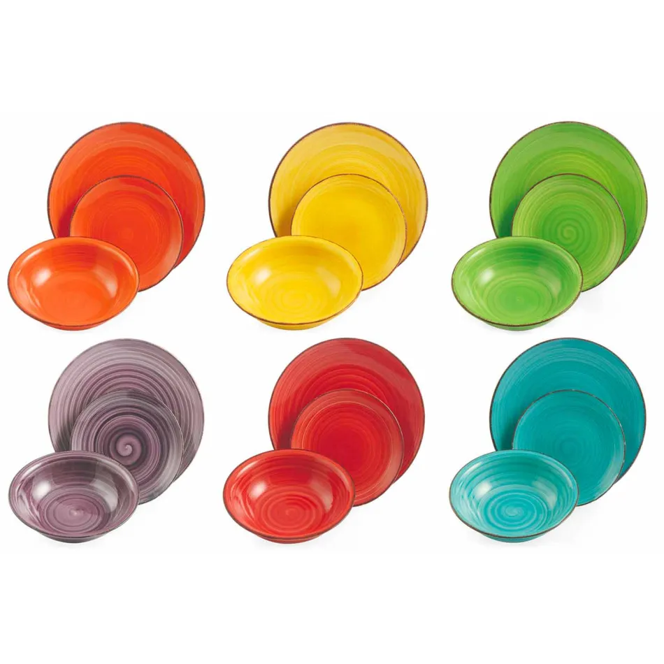 Zastawa stołowa z kolorowymi talerzami 18 sztuk w nowoczesnej kamionce - Abruzja Viadurini