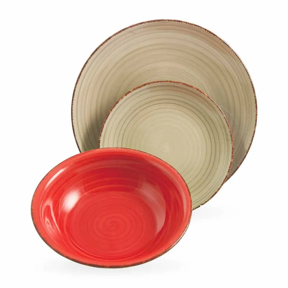 Zastawa stołowa z kolorowymi talerzami 18 sztuk w nowoczesnej kamionce - Abruzja Viadurini