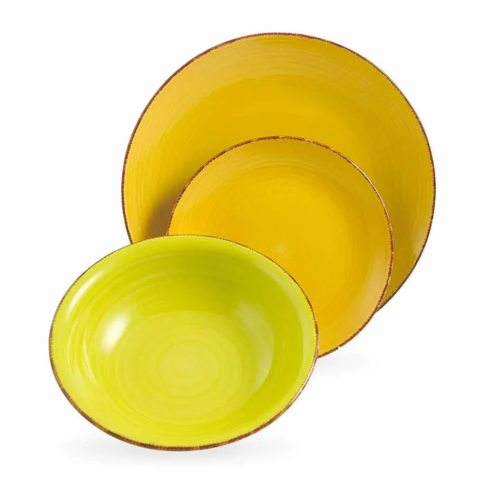 Zastawa stołowa z kolorowymi talerzami 18 sztuk w nowoczesnej kamionce - Abruzja Viadurini