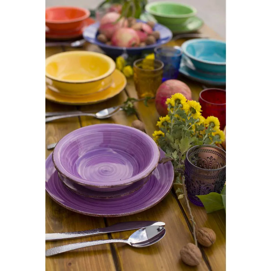 Zastawa stołowa z kolorowymi talerzami 18 sztuk w nowoczesnej kamionce - Abruzja Viadurini