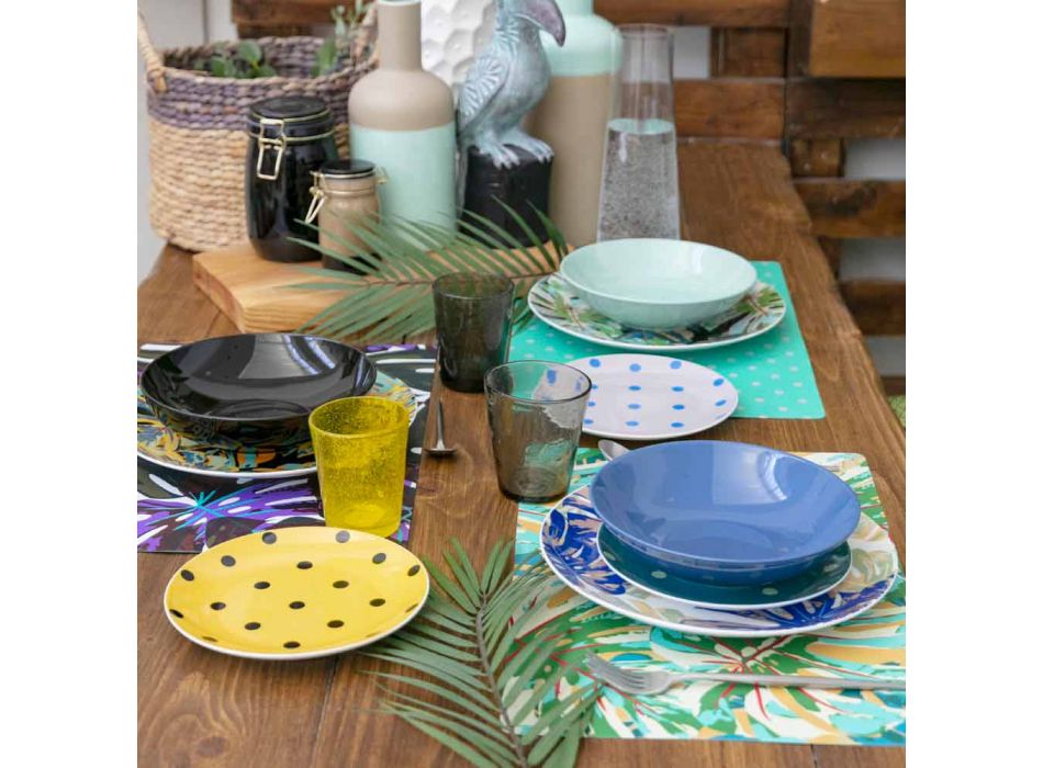 Serwis stołowy z porcelany i kamionki Kolorowe talerze 18 sztuk - Riodeja Viadurini
